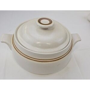Woodberry Collection Stoneware Casserole Dish with Lid Cream Brown Striped Japan